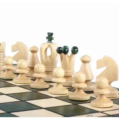 Jeu d’Echecs en Bois Vert et Ivoire Pliant et avec Rangement