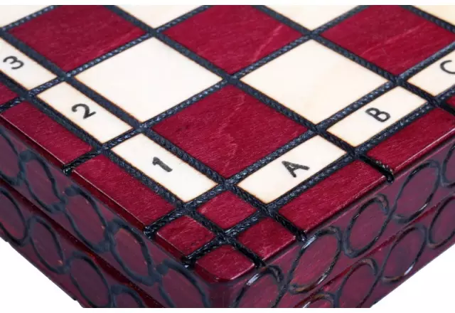 Petit Ensemble de Jeu d’Echecs Rouge et Ivoire Pliable en Bois