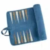 Plateau de backgammon enroulable en cuir daim bleu déplié - Le Palais Des Echecs