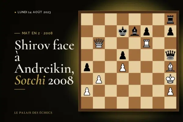 Position du défi d’échecs : Les Blancs jouent et matent en 2 (Alexei Shirov – Dmitry Andreikin, Sochi, 2008)
